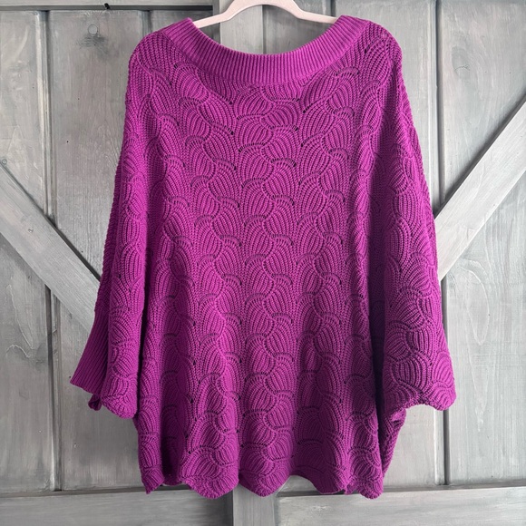 Andrée Oversized Scallop Knit Sweater L Purple Textured Dolman Sleeve Cozy Top - Picture 7 of 8